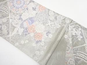 プラチナ箔　裂形孔雀文織り出し　袋帯